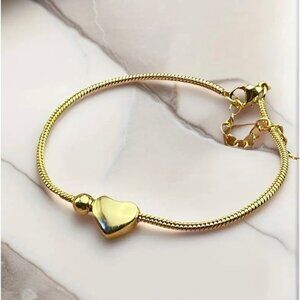18K Gold Plated Heart Charm Snake Chain Bracelet Dainty Minimalist Adjustable